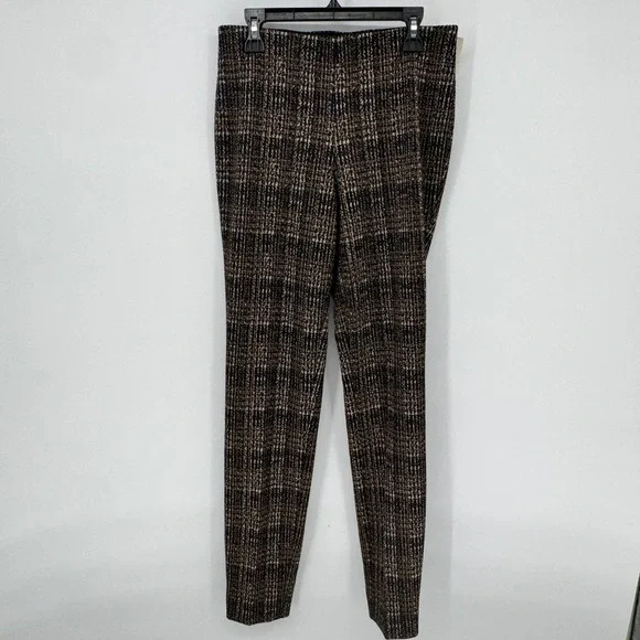 ANNE KLEIN Womens XXS Plaid Pants Black Gold Straight Leg Stretch Slim Fit New - Picture 1 of 15